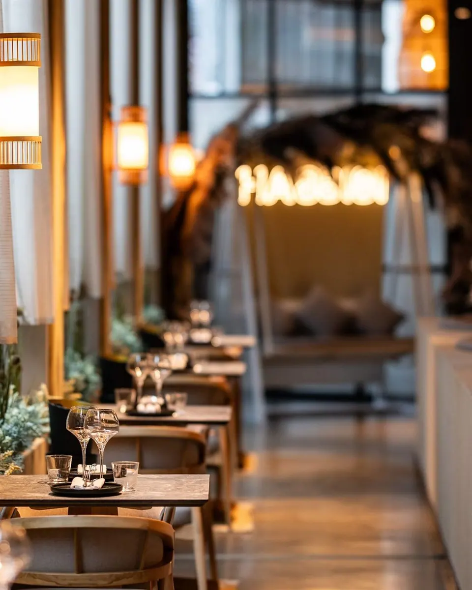 Warm lighting and rich architectural details inside Habibi Manchester