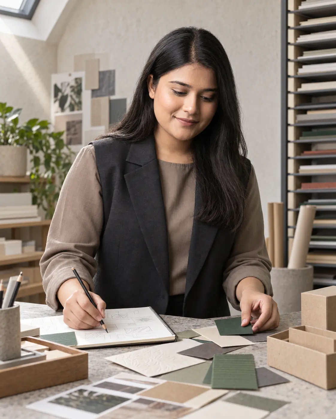 Laiba Jamal developing a brand direction with colour and material samples.