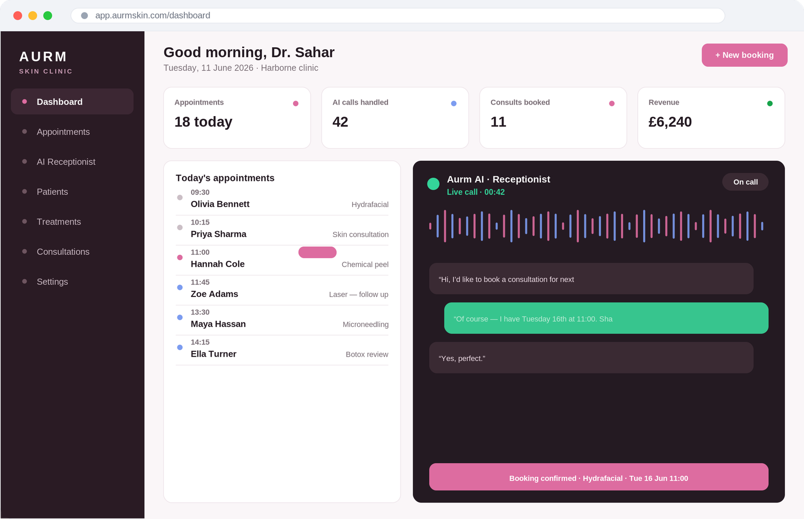 Aurm Clinic dashboard