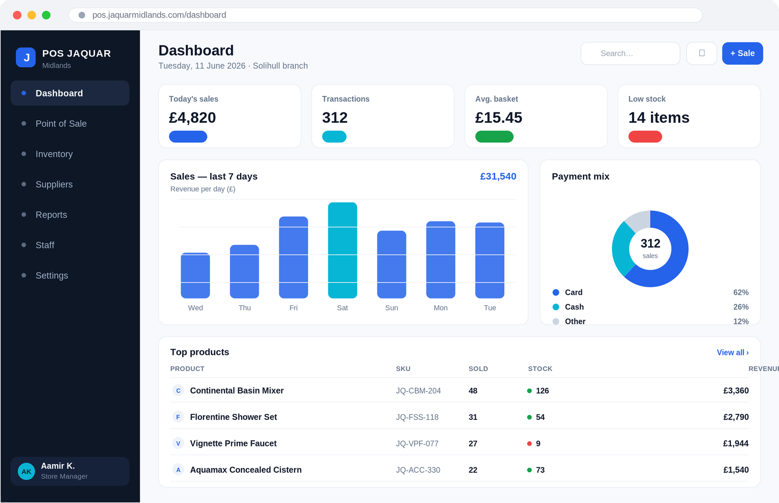 POS Jaquar dashboard